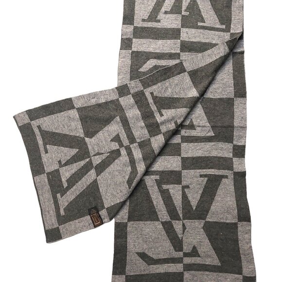 LOUIS VUITTON LV Split Dark Gray & Light Gray Scarf Pre-Owned - Picture 4 of 12